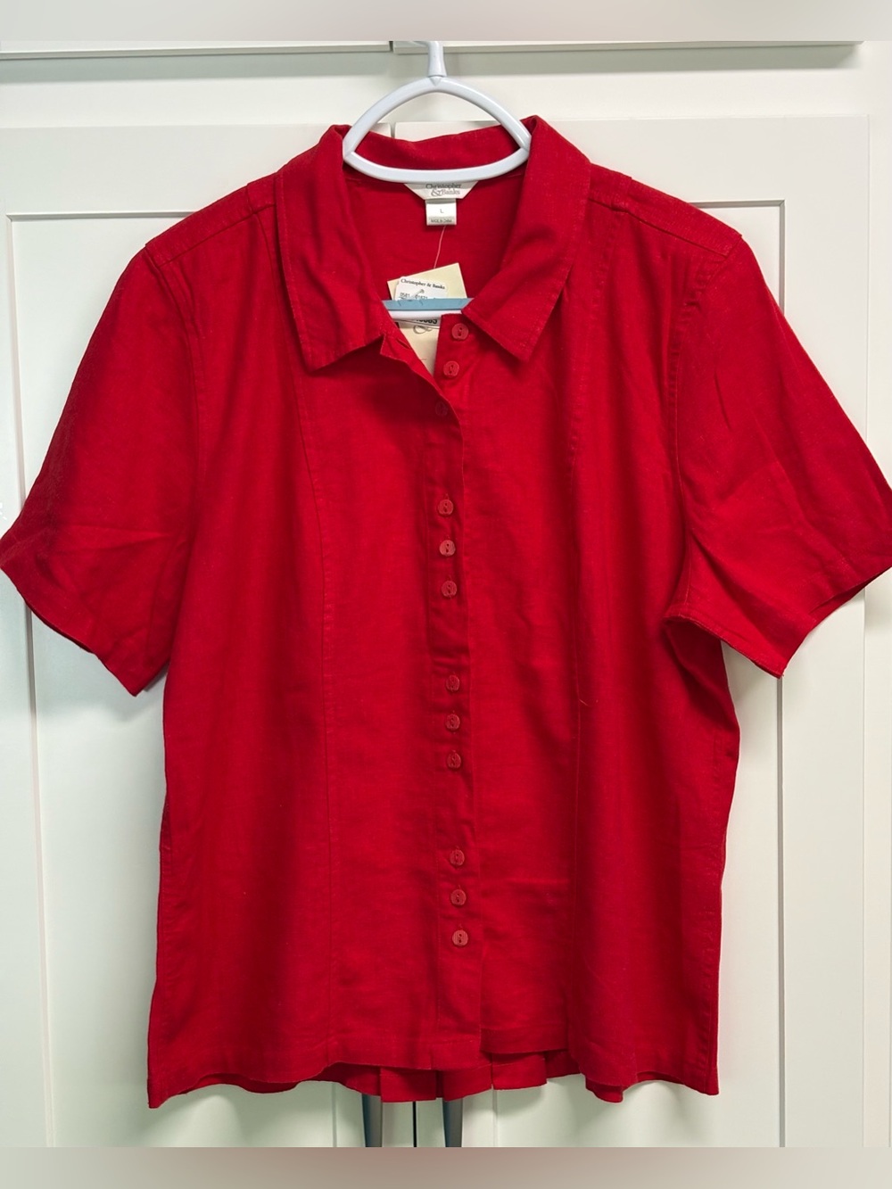 Christopher & Banks Vibrant Red Short-Sleeve Button-Front Blouse